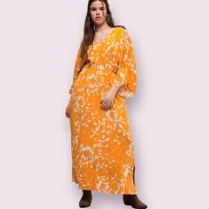 Studio Untold Women's Maxi Dress Orange Boho 3/4 Sleeve V-Neck Pullover Size 14